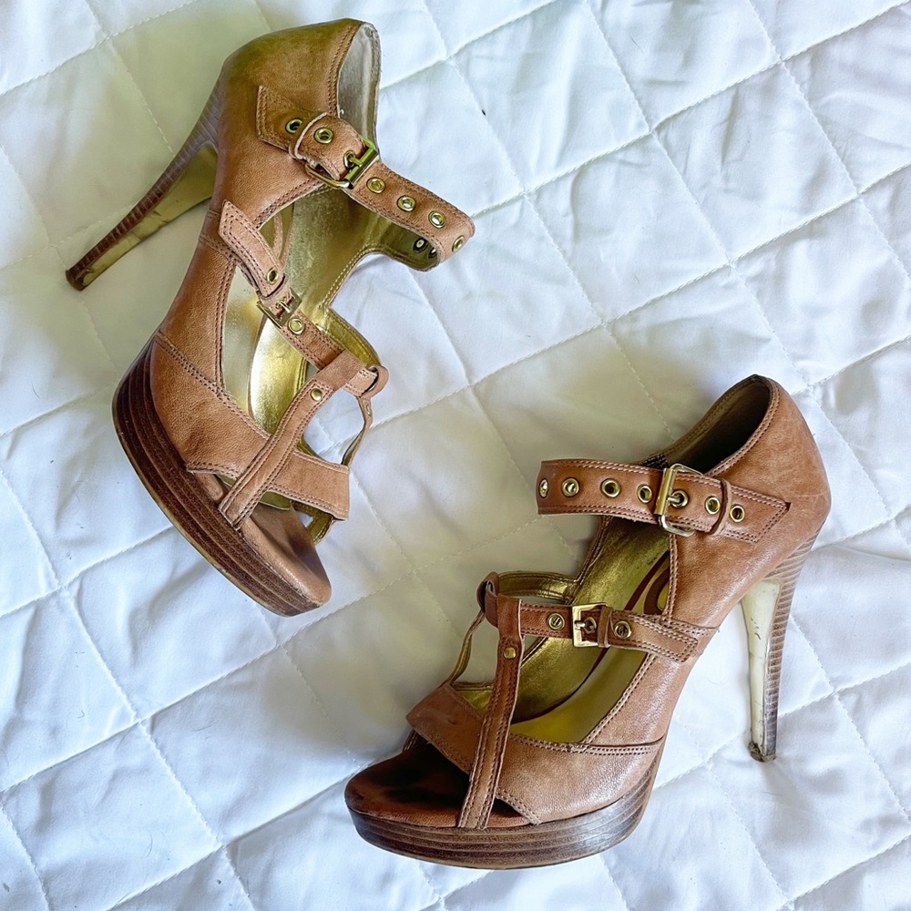Charles David Brown Rose Leather Gazelle High Heel Sandals